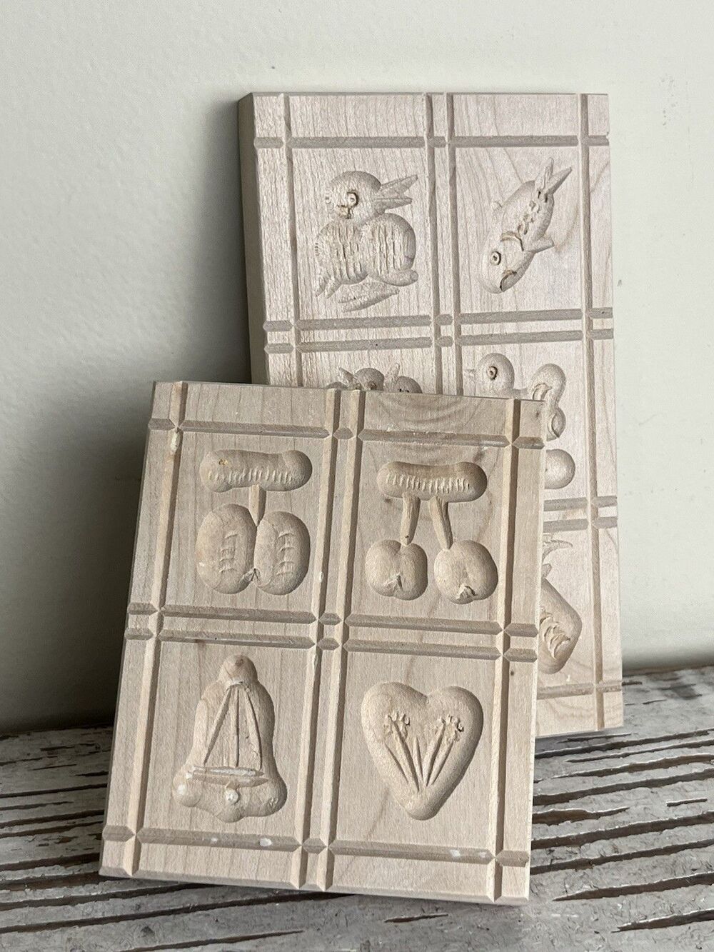Vintage Wooden Maple Sugar / Butter Press Molds, Animal Fruits Object Molds